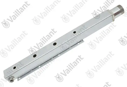 Vaillant Verteiler aus Metall für Kaltwasseranwendungen, langgestreckt mit mehreren Bohrungen und Anschlussmöglichkeiten.
